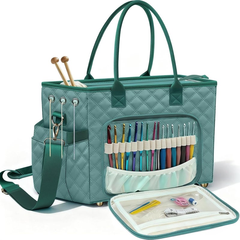 VERONLY Crochet Bag Yarn Storage, Large Knitting Tote with Padded Crochet Hook Organizer, Tote with Multiple Compartments for Crochet Lovers, Knitting Accessories, Mother's Day Gift - Image 1